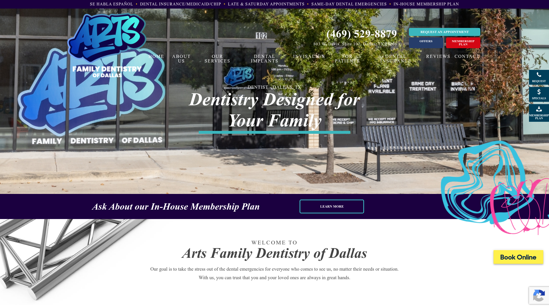 Arts Family Dentistry website homepage