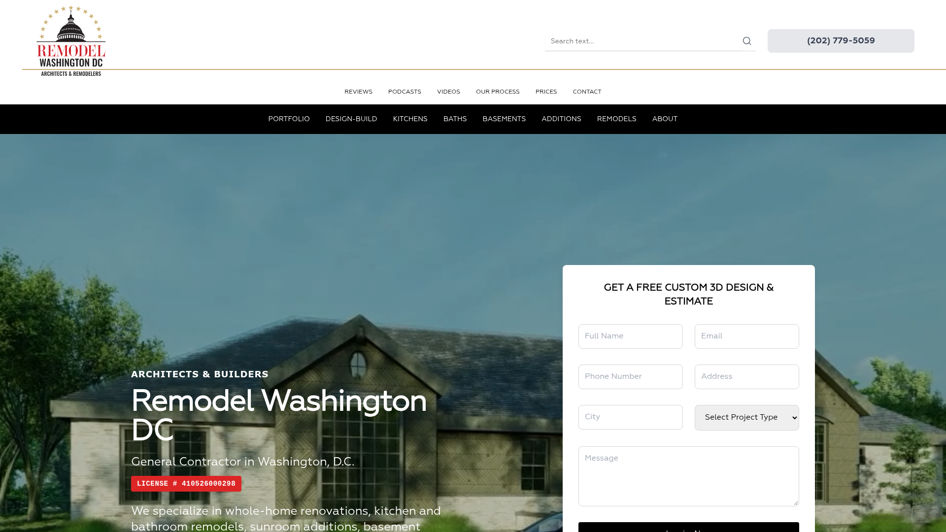 Remodel Washington DC website homepage